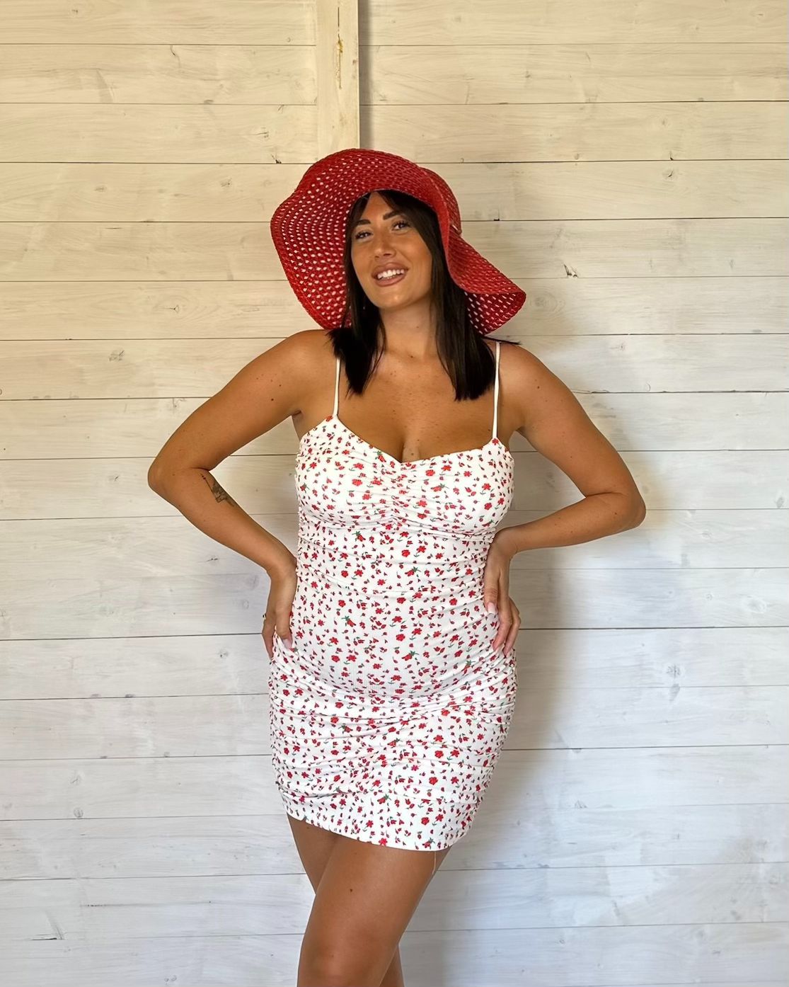 Abito Fiore Bianco/Rosso