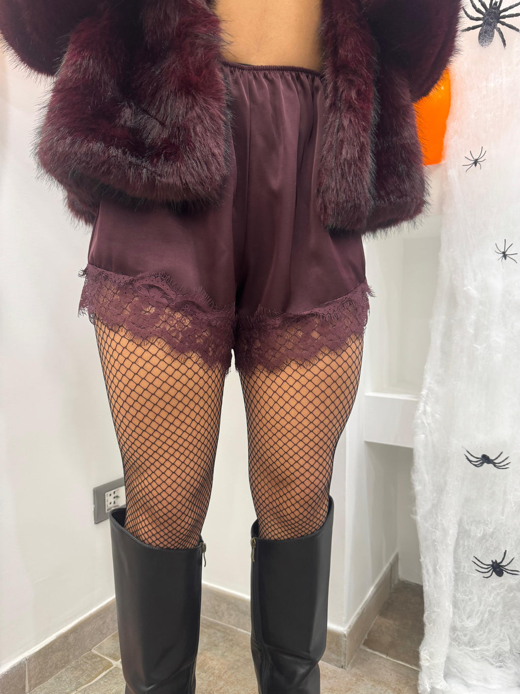 Shorts Satin/Pizzo Bordeaux