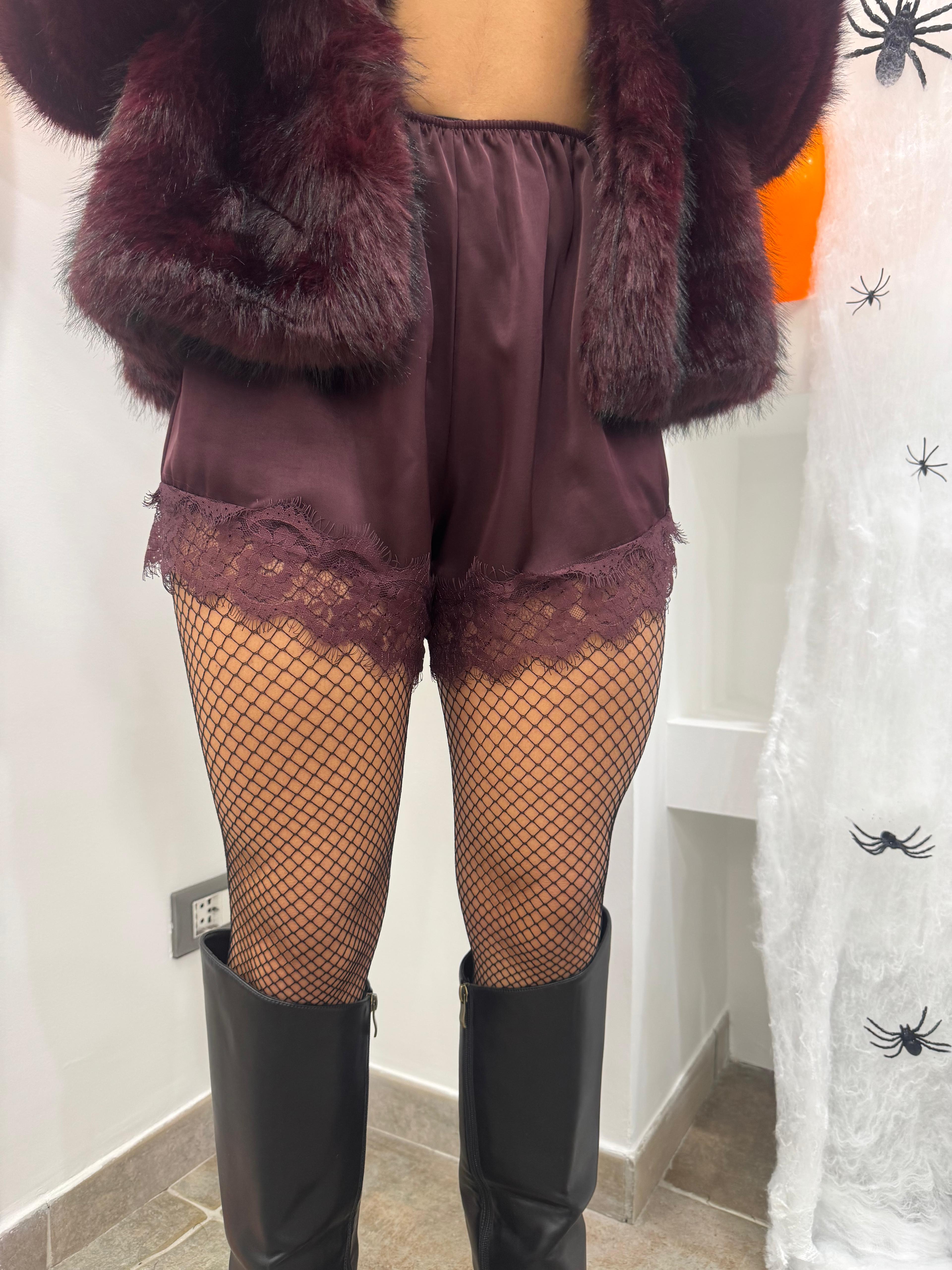 Shorts Satin/Pizzo Bordeaux