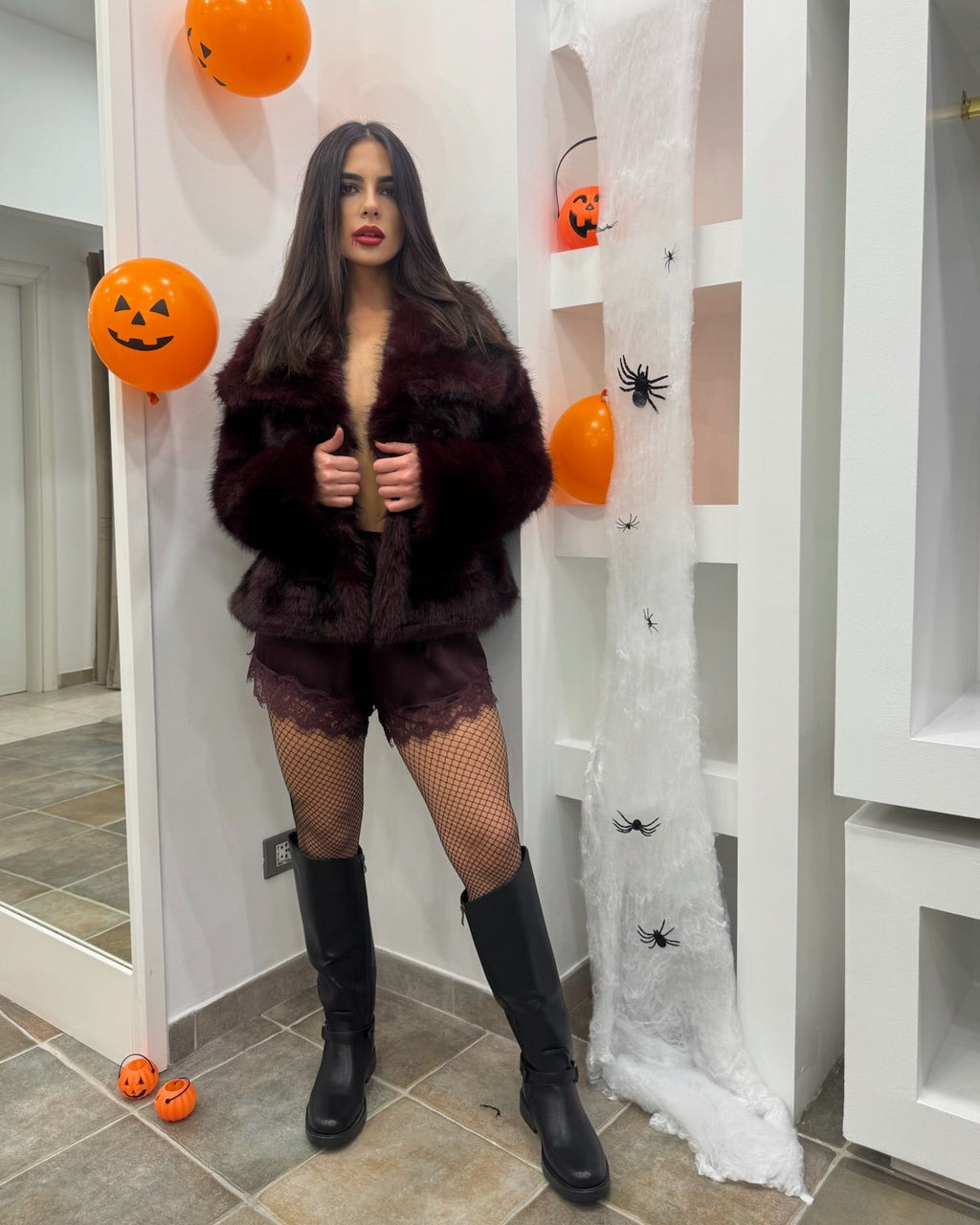 Eco pelliccia Bordeaux/Nera