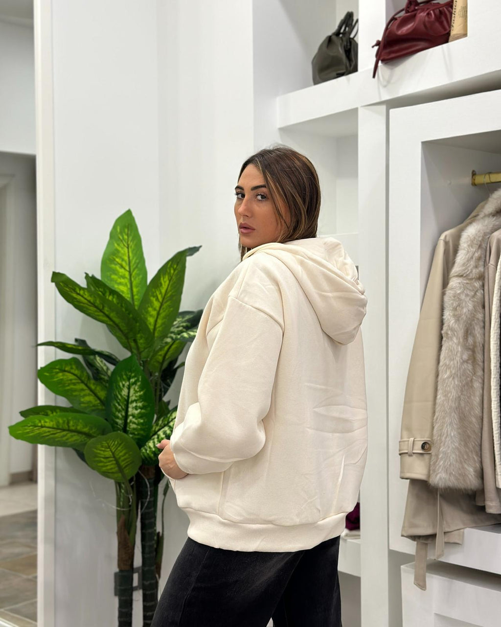 Felpa Basic Cappuccio Panna