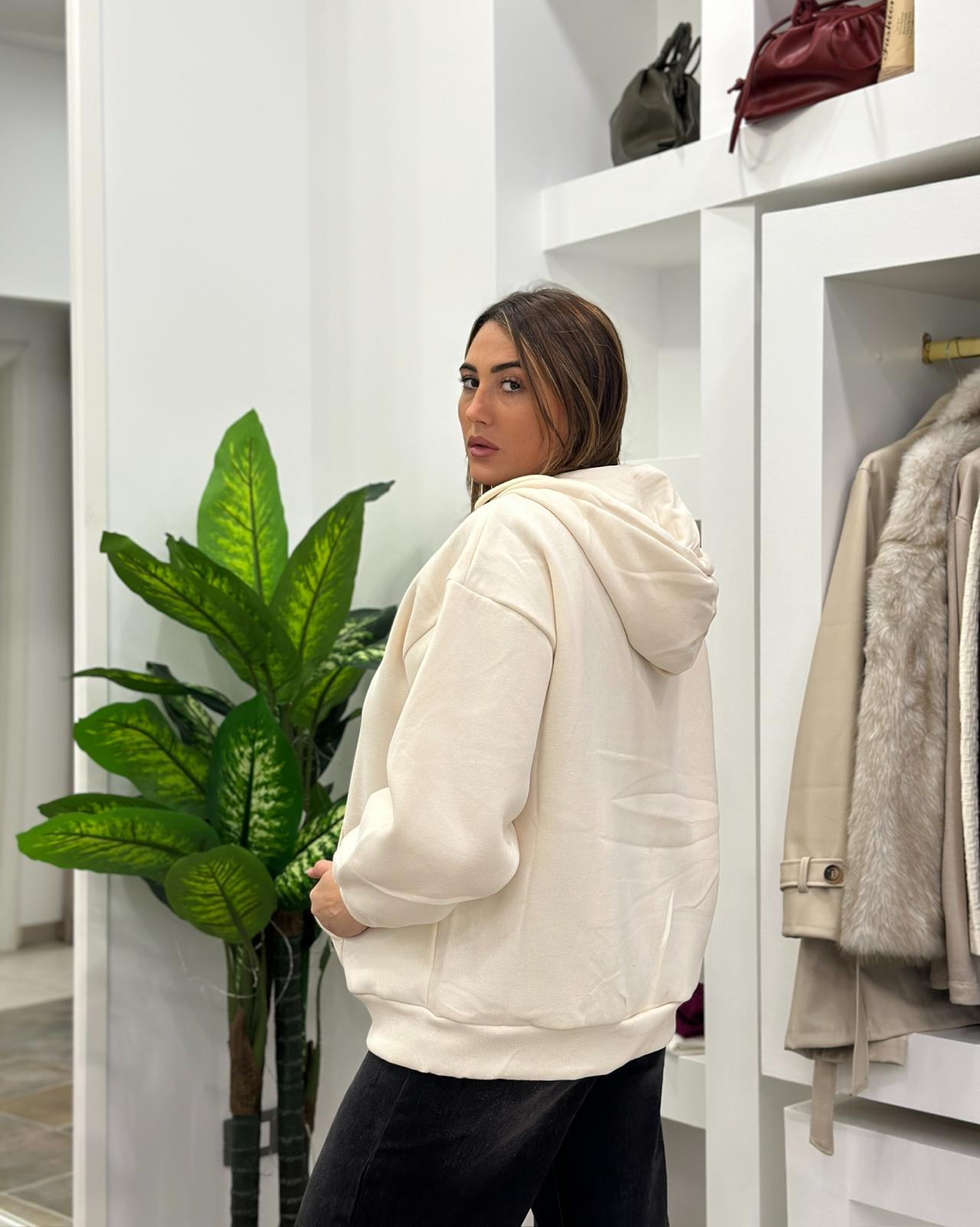 Felpa Basic Cappuccio Panna