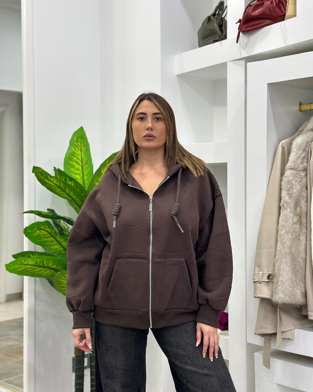 Felpa Basic Cappuccio Marrone