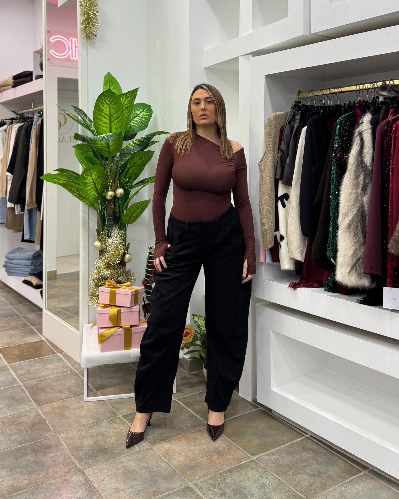 Pantalone Baggy Scamosciato Nero