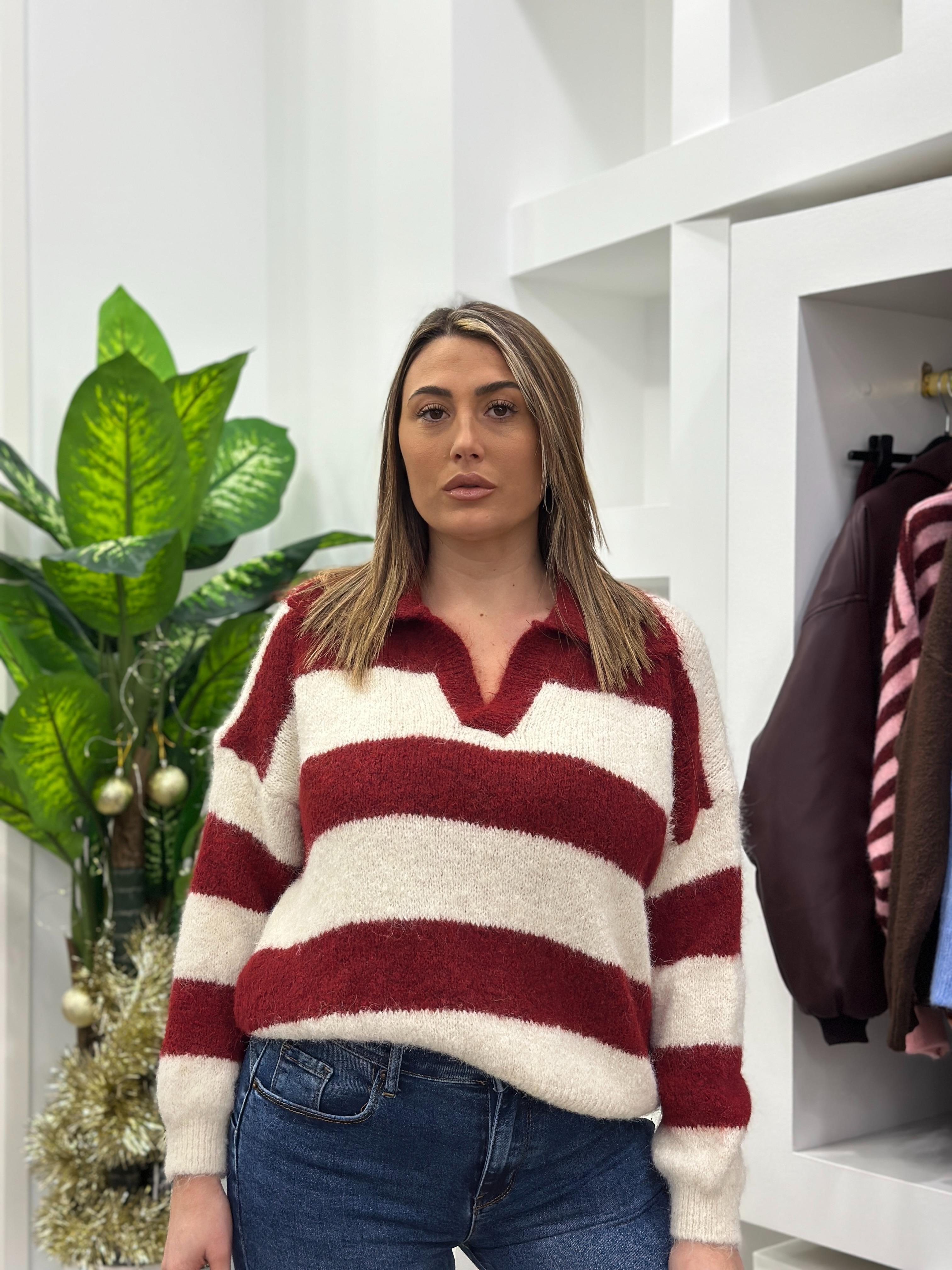 Maglione Righe Panna\Bordeaux