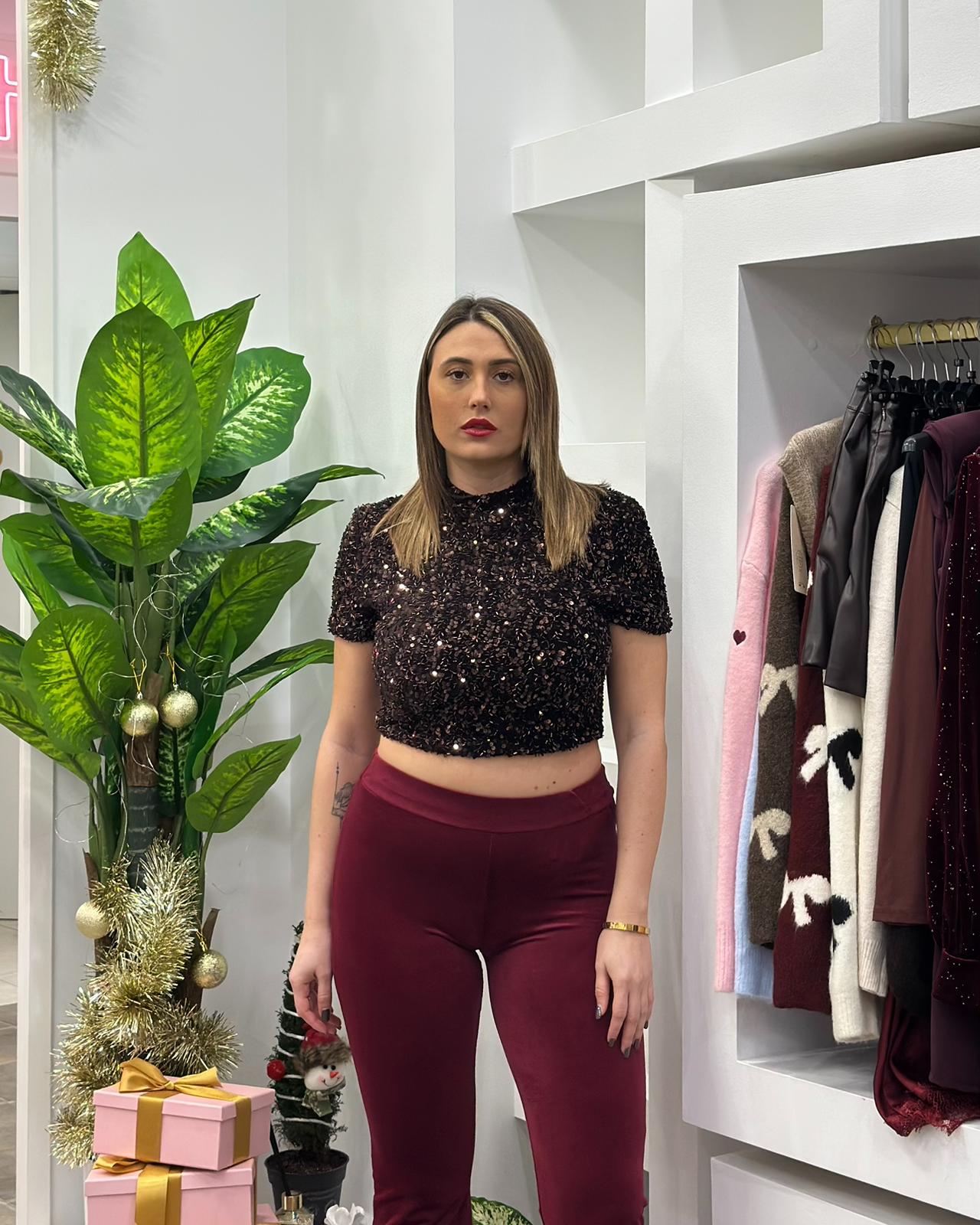 Top Paillettes Marrone