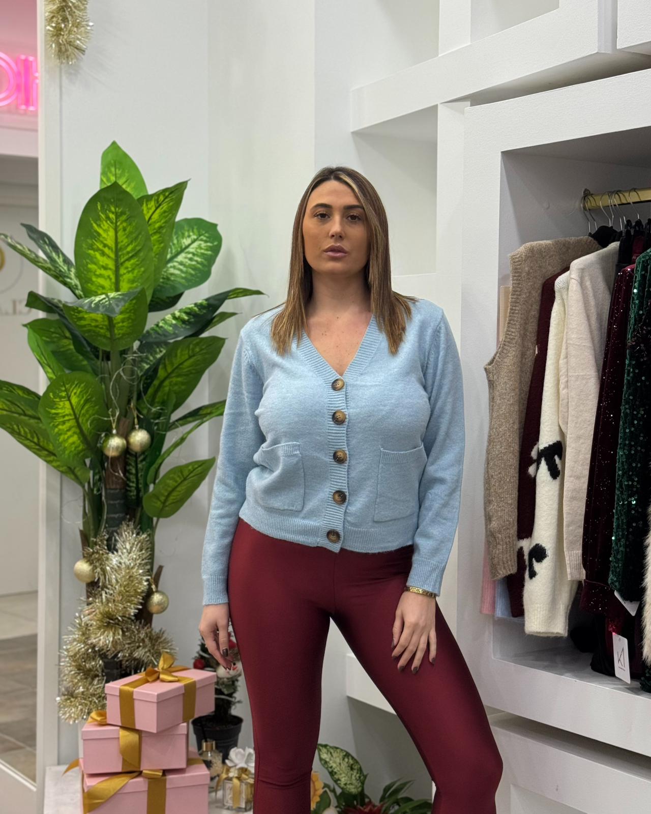 Cardigan Bottoni Celeste